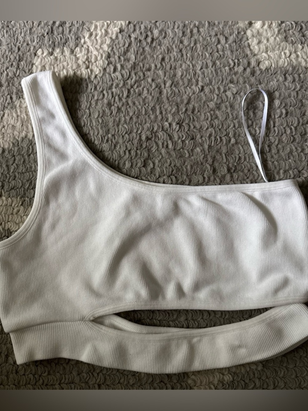 Garage White Ribbed One-Shoulder Cutout Bandeau